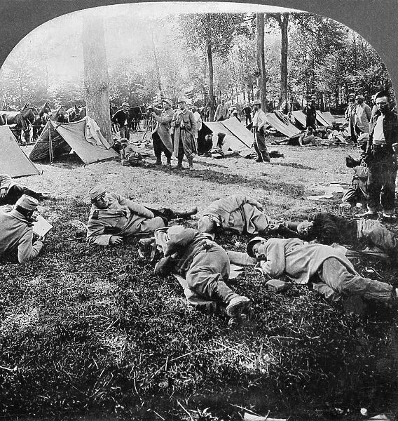 WORLD WAR I: FRENCH CAMP. French troops relaxing at camp during World War I. Stereograph