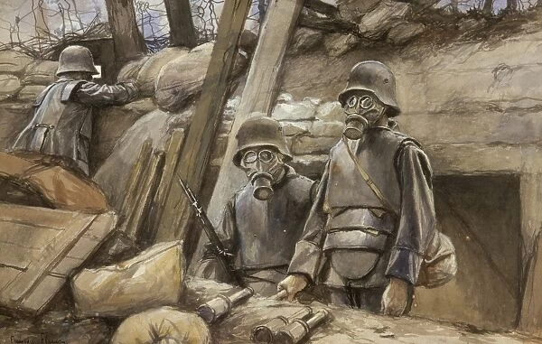 WORLD WAR I: GAS MASKS. German Soldiers with Gas Masks