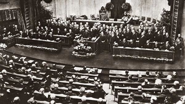 WORLD WAR I: GERMANY, 1919. Friedrich Ebert delivering his acceptance speech as