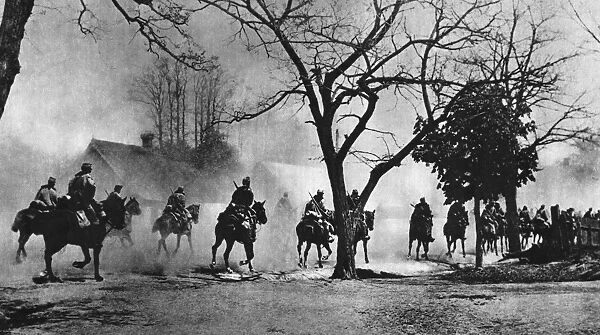 WORLD WAR I: HUNGARIANS. Squadron of Hungarian cavalrymen riding in pursuit of