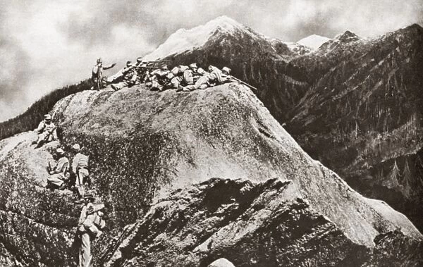 WORLD WAR I: ISONZO FRONT. Austrian troops deployed in the cliffs overlooking the