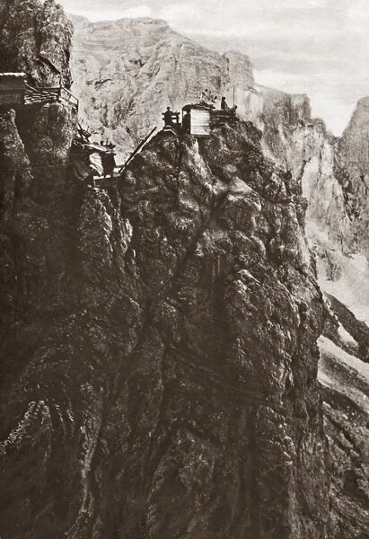 WORLD WAR I: ITALIAN ALPS. An Italian telegraph station at the summit of a peak