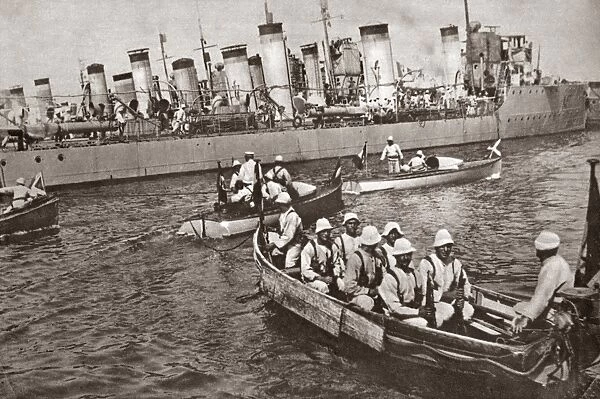WORLD WAR I: ITALIAN NAVY. A flotilla of destroyers moored at a naval station in