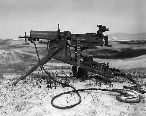 WORLD WAR I: MACHINE GUN. A German 68 machine gun from World War I
