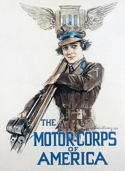 WORLD WAR I: MOTOR CORPS. American World War I recruiting poster for the U. S. Armys Motor Transport Corps, 1918, by Howard Chandler Christy