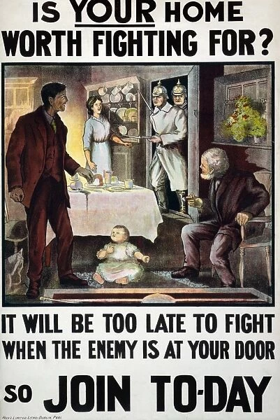 WORLD WAR I POSTER, 1915. Is YOUR Home worth fighting for? British World War