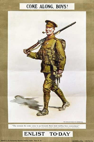 WORLD WAR I: POSTER. Come Along, Boys! British recruiting poster from World War I
