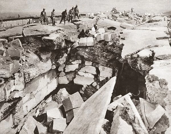 WORLD WAR I: PRZEMYSL. Soldiers amidst the rubble of of the fortress of Przemysl