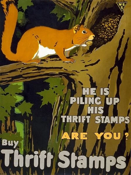 WORLD WAR I: THRIFT STAMPS. Poster for Thrift Stamps during World War I. Lithograph, 1917
