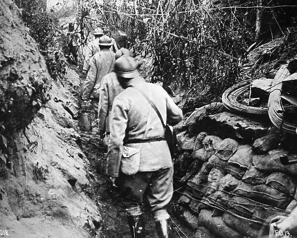 WORLD WAR I: TRENCH, c1916. French troops in a trench during World War I. Photograph