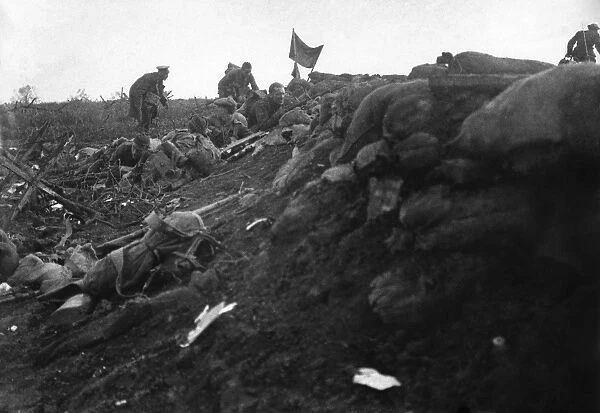 WORLD WAR I: TRENCH, c1916. Scottish troops during a battle in Europe during World War I