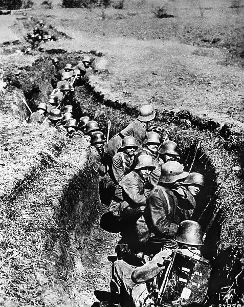 WORLD WAR I: TRENCH, c1917. German troops in a trench during World War I. Photograph