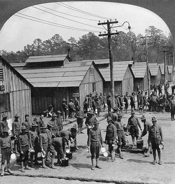 WORLD WAR I: U. S. CAMP. American troops washing their own dishes at a camp during World War I