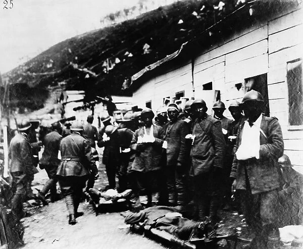 WORLD WAR I: WOUNDED, c1916. Wounded Italian soldiers outside a dressing station