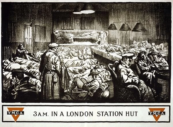 WORLD WAR I: Y. M. C. A. 3 a. m. in a London Y. M. C. A. with troops sleeping on couches