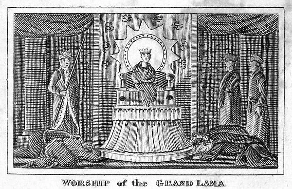 Worship of the Grand Lama. Line engraving, American, 1832