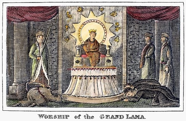 Worship of the Grand Lama in Tibet. Line engraving, American, 1832