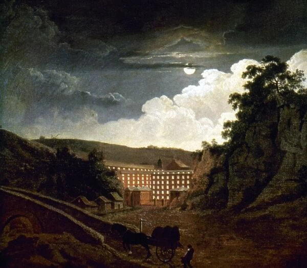 WRIGHT: COTTON MILL. Arkwrights Cotton Mills by Night, in Cromford, Derbyshire, England