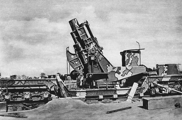 WWI: AMERICAN MORTAR. American mortar railway mount which could launch a shell over ten miles