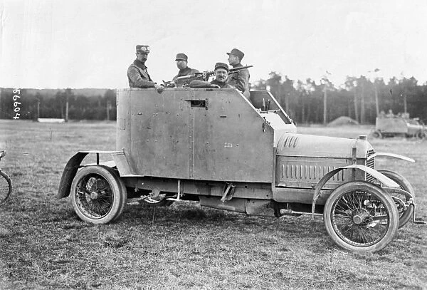 WWI: ARMORED CARS, c1915. Soldiers in an armored cars. Photograph, c1915