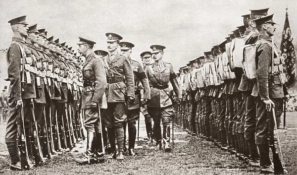 WWI: BRITISH TROOPS. King George V inspecting Kitcheners Army in England during World War I