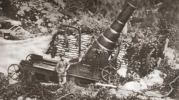 WWI: ITALIAN MORTAR. Italian mortar during World War I. Photograph, c1916