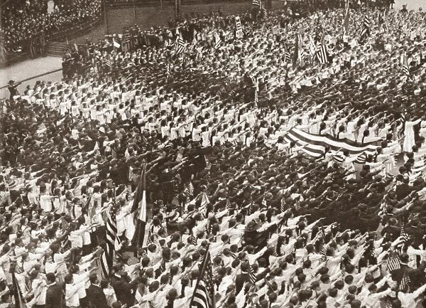 WWI: NEW YORK RALLY, c1917. A crowd of children saluting the flag at a patriotic