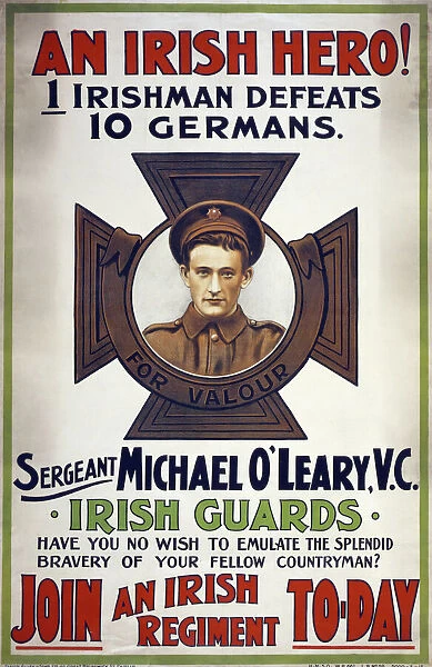WWI: POSTER, 1915. An Irish hero! 1 Irishman defeats 10 Germans... Lithograph, 1915