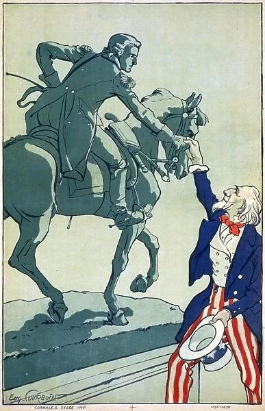 WWI: POSTER, 1917. Uncle Sam shaking hands with the Marquis de Lafayette