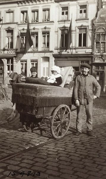 WWI: REFUGEES, 1919. A Belgian family returning to their home in Ghent, Belgium