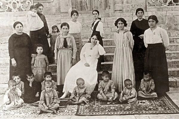 WWI: REFUGEES, 1919. Refugee children and their teachers from Al-Salt, Jordan