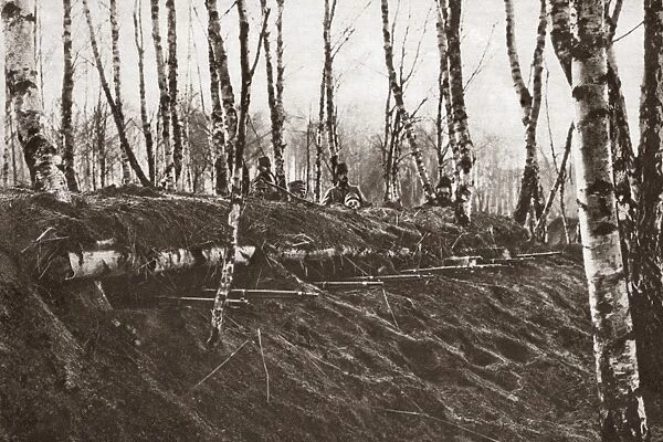 WWI: SHARPSHOOTERS. Line of Austrian sharpshooters on the Monte Grappa front in
