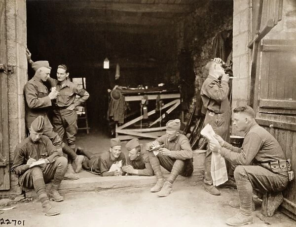 WWI: SOLDIERS, 1918. American soldiers of the 91st Division stationed in Montigny-le-Roi, France