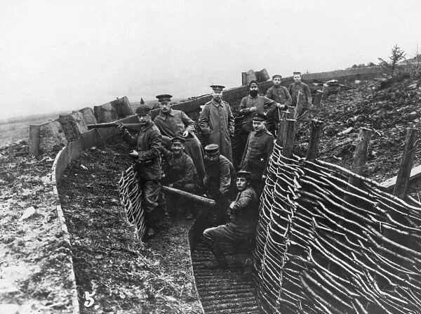 WWI: TRENCHES, c1915. German soldiers in a trench. Photograph, c1915