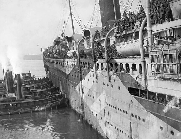 WWI: TROOPSHIP, 1919. The troopship SS Stockholm arriving in New York Harbor