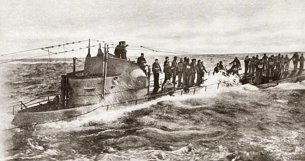 WWI: U-BOAT CAPTURE. The crew of the German U-58, surrendering to the American USS Fanning
