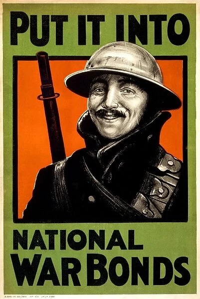 WWI: WAR BONDS, 1918. Put it into national war bonds. English lithograph, 1918