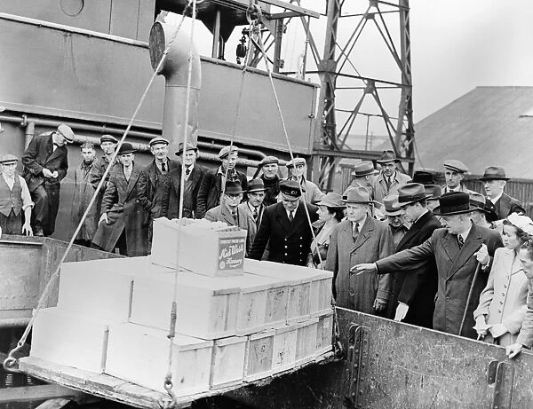 WWII: LEND LEASE PROGRAM. The first delivery of food from the United States to