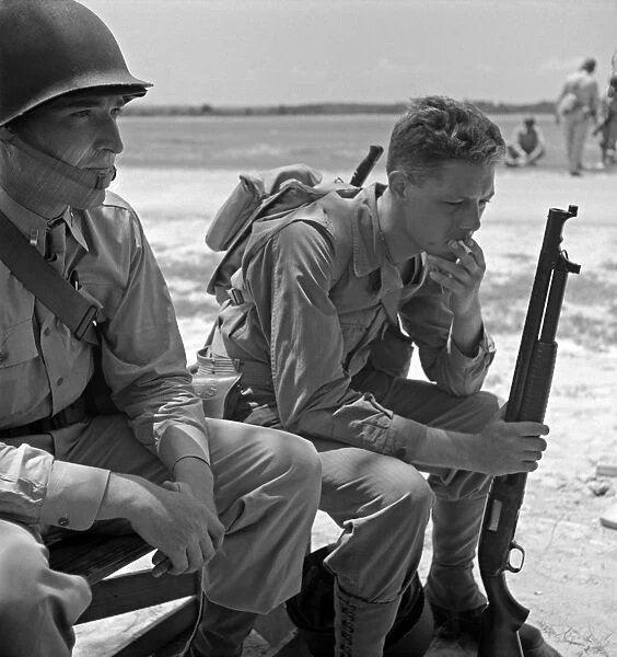 WWII: SOLDIERS, 1943. American soldiers resting during training at Daniel Field in Augusta