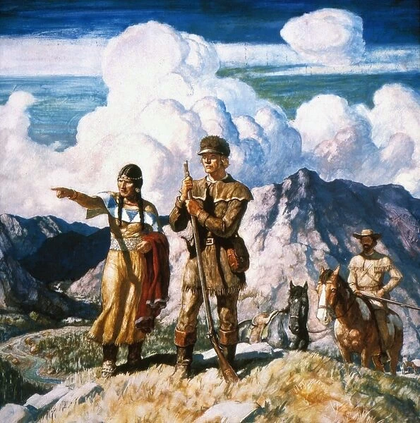 WYETH: SACAJAWEA. The guide Sacajawea with Lewis and Clark. From the America in the Making series. Oil and tempera on panel by N. C. Wyeth, 1940