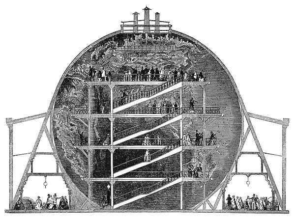 WYLDs GREAT GLOBE, 1851. Cross-section of the giant globe designed by James Wyld
