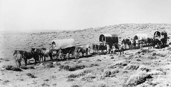 WYOMING: WAGON TRAIN. An emigrant wagon train, Wyoming Territory, c1875