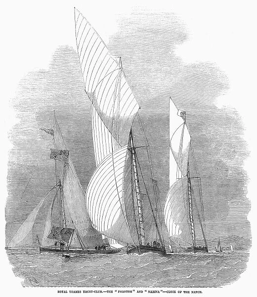 YACHT RACE, 1855. The Royal Thames Yacht Club match between Phantom and Maria. Wood engraving, 1855