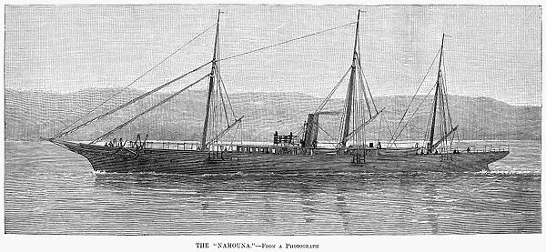 YACHTING, 1882. James Gordon Bennett, Jr.s iron screw stram-yacht Namouna. Line engraving, 1882