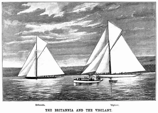 YACHTING, 1894. The Britannia and the Vigilant. Lithograph, 1894