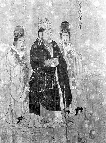 YANG TI (569-618). Sui emperor of China, 604-618. Detail of a painted silk scroll