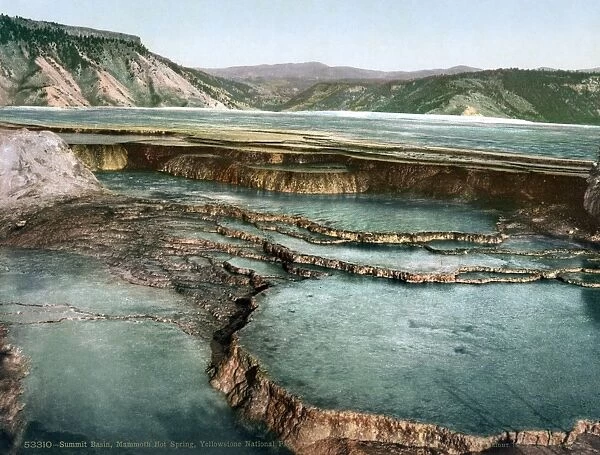 YELLOWSTONE: HOT SPRING. View of Summit Basin, Mammoth Hot Springs in Yellowstone National Park, Wyoming. Photochrome, c1898