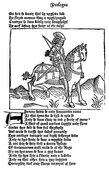 THE YEOMAN, 1484. Woodcut from the Prologue to Geoffrey Chaucers Canterbury Tales
