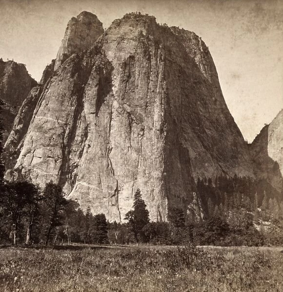 YOSEMITE: CATHEDRAL ROCK. View of Cathedral Rock formation in the Yosemite Valley in Yosemite National Park, California. Stereograph, c1871-1878