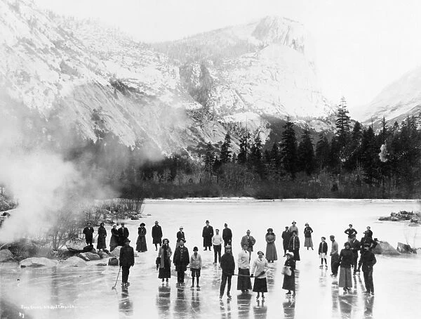 YOSEMITE: MIRROR LAKE, 1911. Ice skaters on Mirror Lake in Yosemite National Park, California